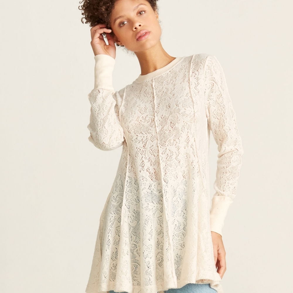 Free People Lace knit Coffee in the Morning Tunic